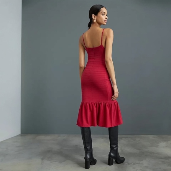 ANTHROPOLOGIE Hutch Square Neck Slim Midi Dress In Cranberry Size L -NWT - Picture 2 of 10